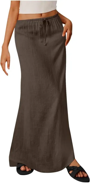 Women's Satin High Waisted Maxi Skirts Dressy Elegant Flared A-Line Long Skirts Trendy 2025 Summer New Casual Skirt