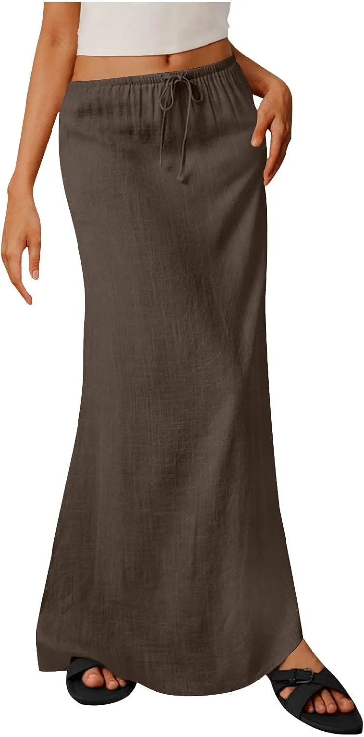 Women's Satin High Waisted Maxi Skirts Dressy Elegant Flared A-Line Long Skirts Trendy 2025 Summer New Casual Skirt