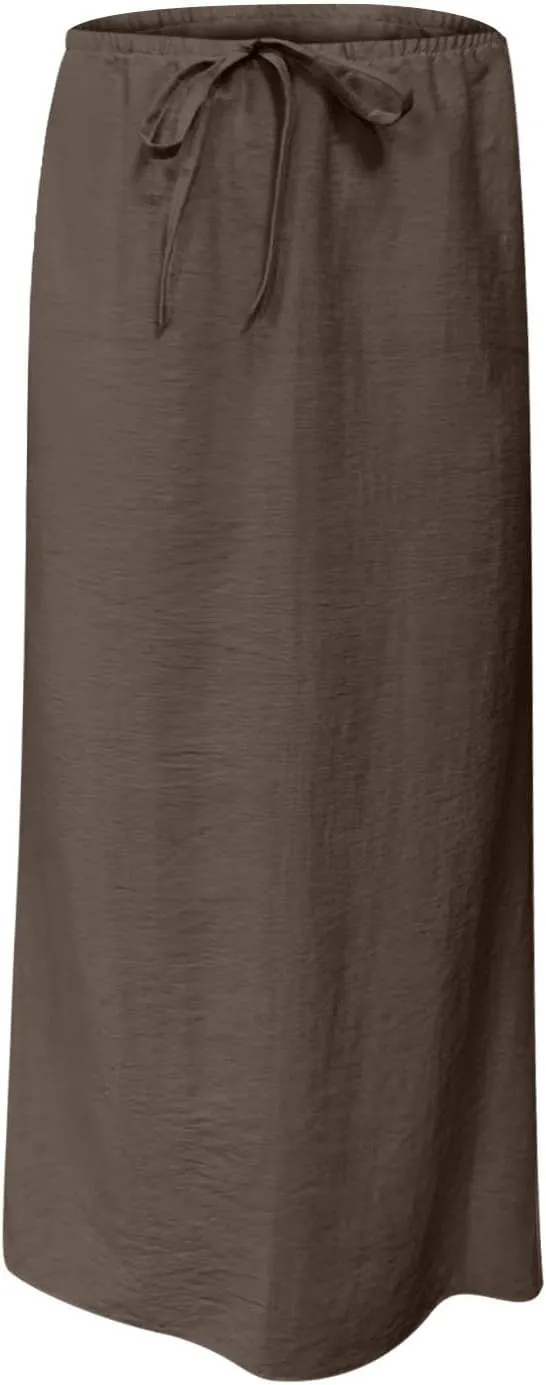 Women's Satin High Waisted Maxi Skirts Dressy Elegant Flared A-Line Long Skirts Trendy 2025 Summer New Casual Skirt