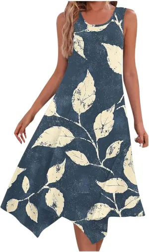Women's Sexy Spaghetti Straps Midi Dresses Sleeveless Casual Sundress Floral Printed Flowy Beach Dress