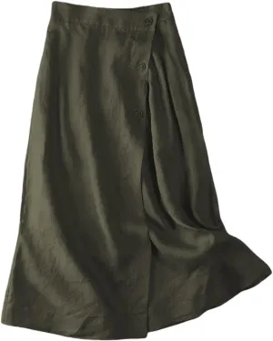Womens Skirts Midi Length Linen 2025 Beach High Waisted Midi Skirt with Pockets Button Flowy A Line Skirt Boho Summer Skirts