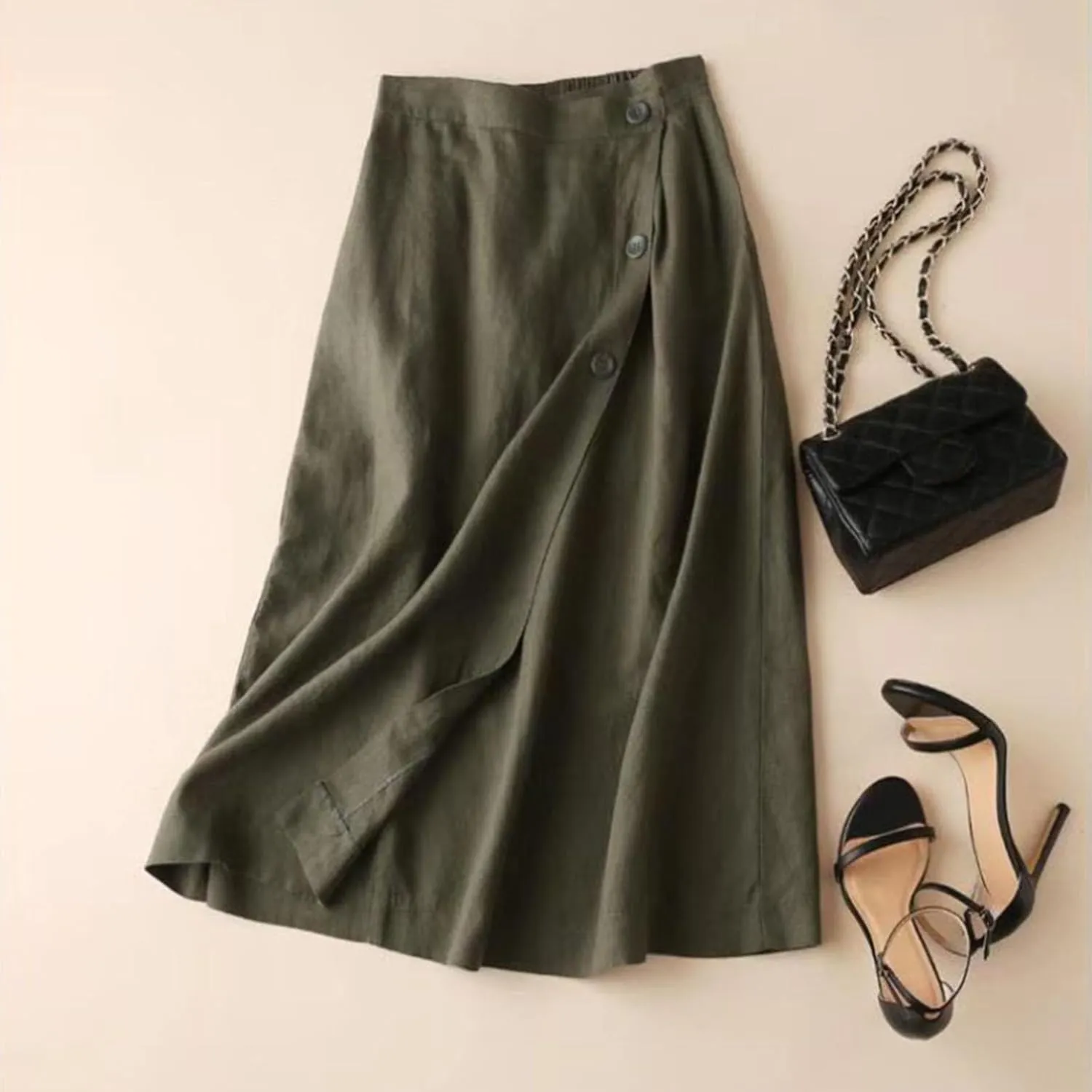 Womens Skirts Midi Length Linen 2025 Beach High Waisted Midi Skirt with Pockets Button Flowy A Line Skirt Boho Summer Skirts