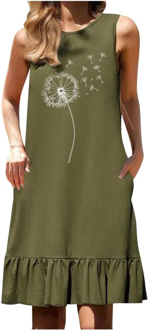 Womens Sleeveless Shirt Dresses 2025 Floral Printed Casual Loose Fit Short Dress Flowy Shift Dresses