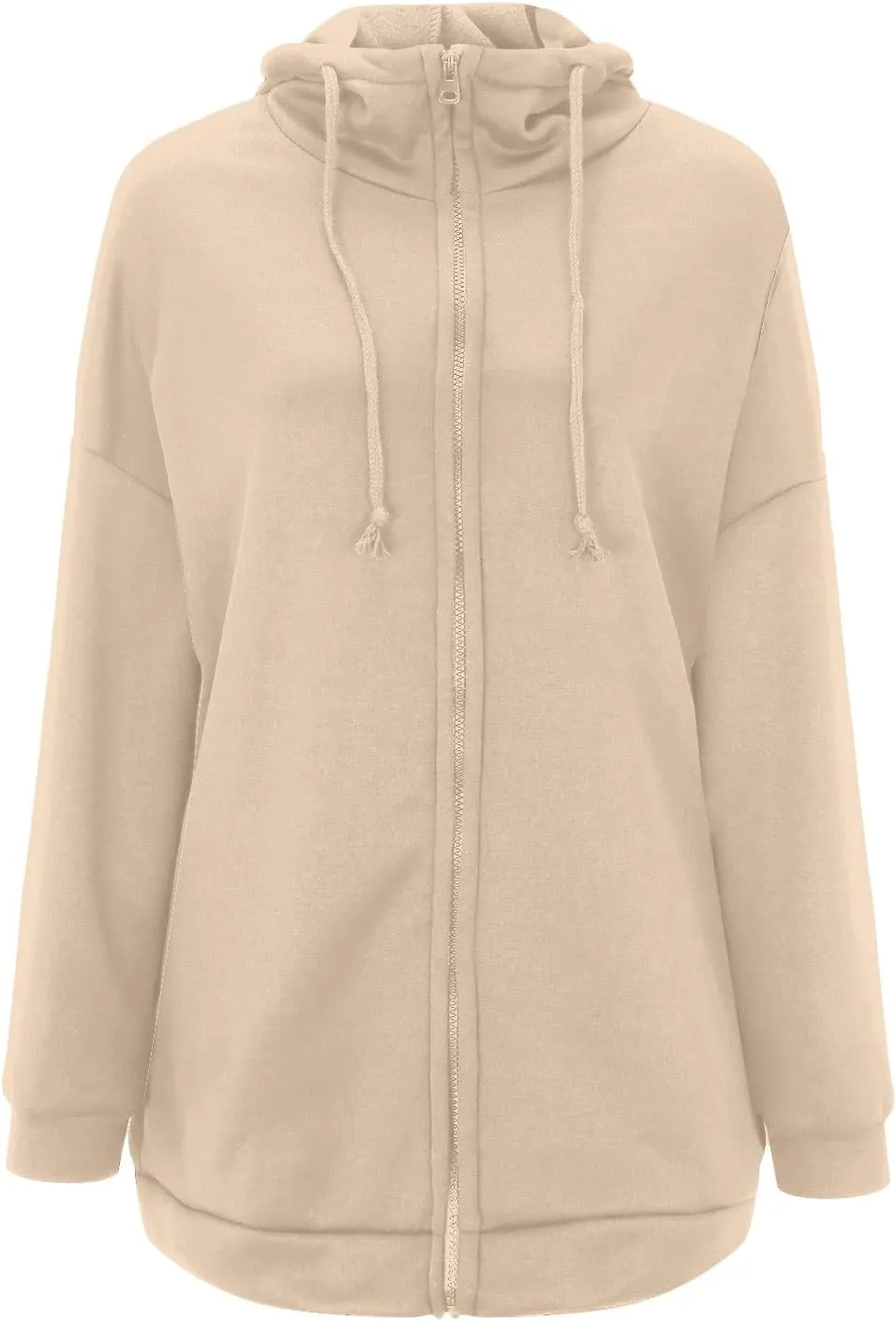 Womens Solid Color Street Style Hooded Long Zipper Sweatshirt With Fleece Oversized Hoodie Sweatshirt