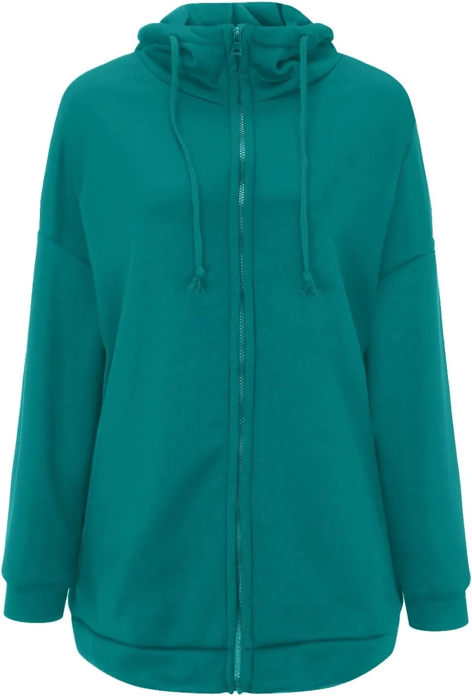 Women's Solid Color Zippered Hooded Longline Fleece Lined Streetwear Pullover Jacket Long Zipper Sweater