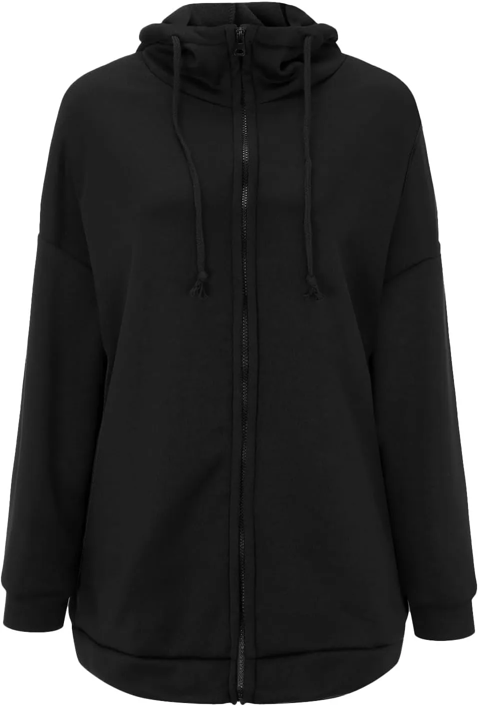 Women's Solid Color Zippered Hooded Longline Fleece Lined Streetwear Pullover Jacket Long Zipper Sweater