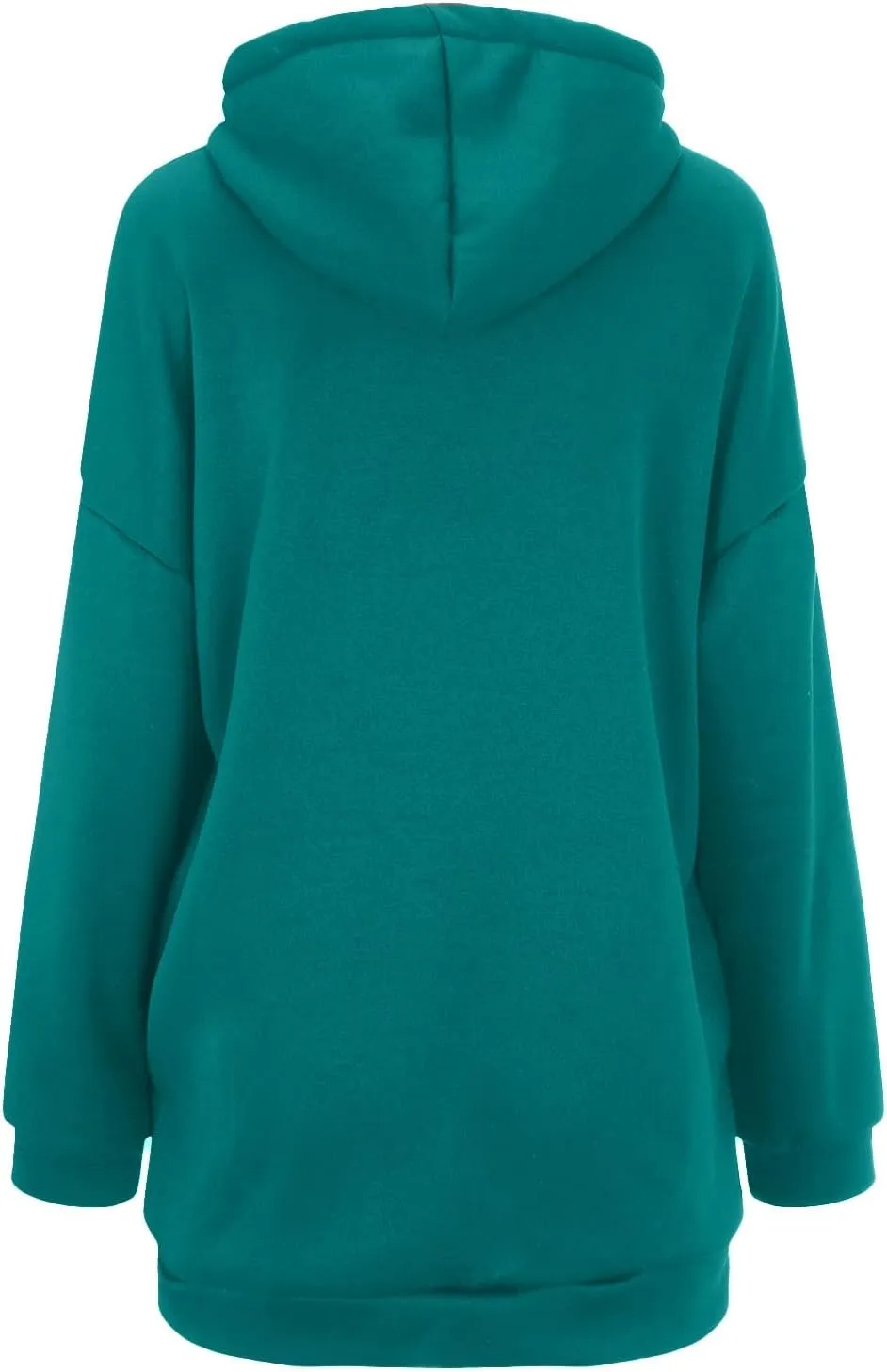 Women's Solid Color Zippered Hooded Longline Fleece Lined Streetwear Pullover Jacket Long Zipper Sweater