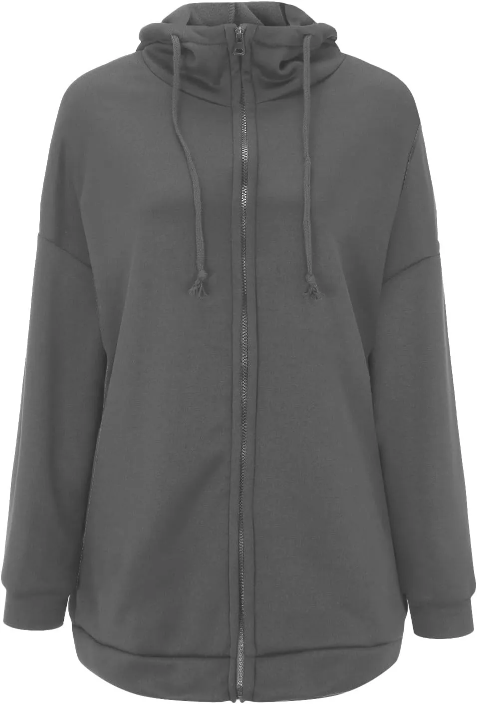 Women's Solid Color Zippered Hooded Longline Fleece Lined Streetwear Pullover Jacket Long Zipper Sweater