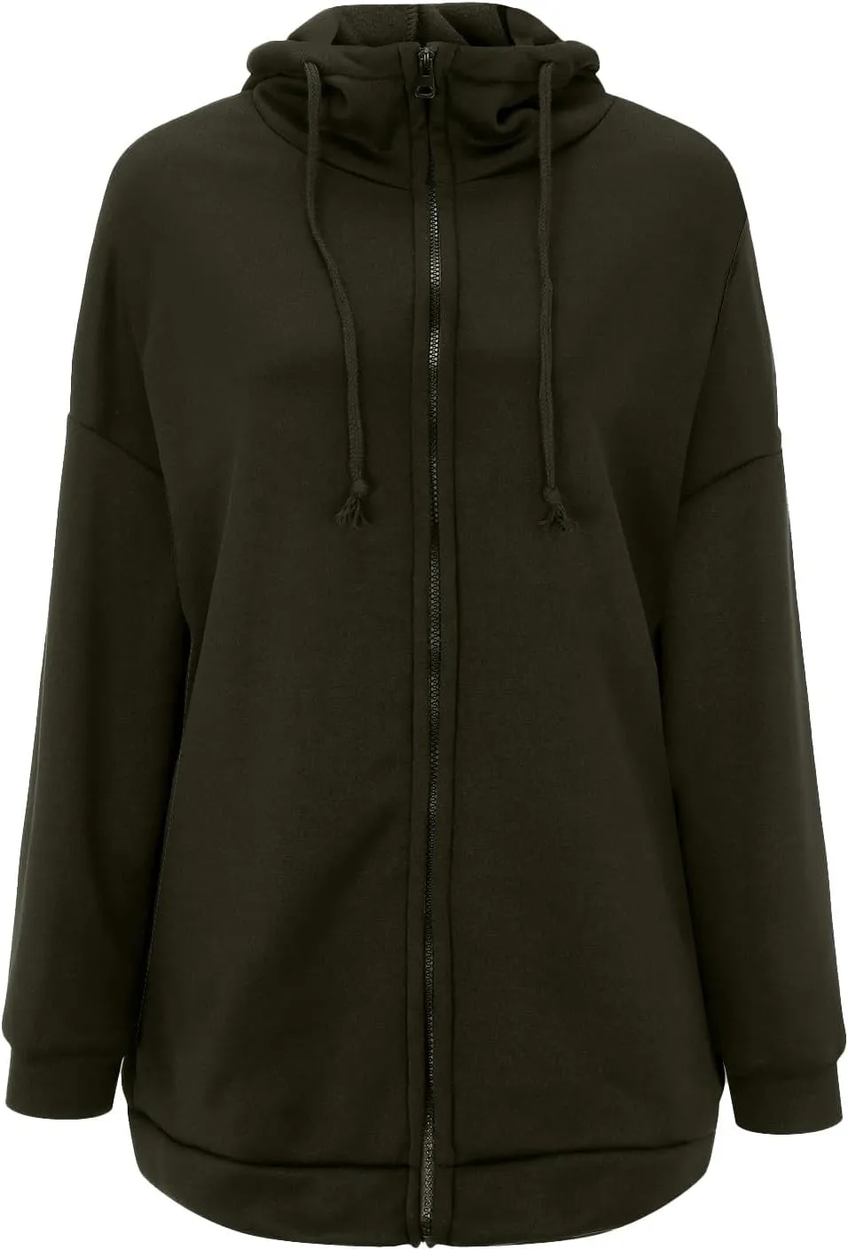 Women's Solid Color Zippered Hooded Longline Fleece Lined Streetwear Pullover Jacket Long Zipper Sweater
