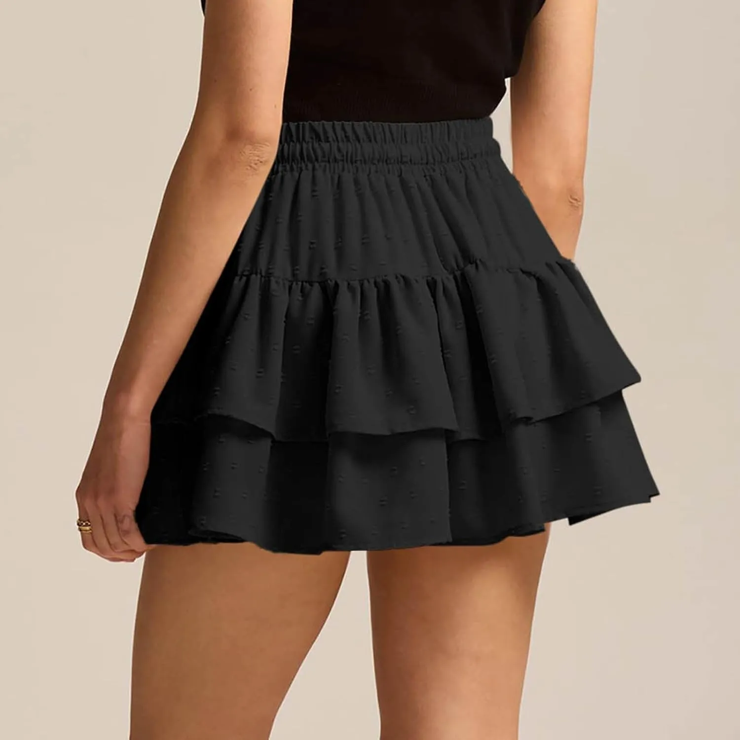 Women's Summer Boho Ruffle Tiered Mini Skirt 2025 Drawstring Elastic Waist Skorts Flowy Casual Skirts with Inner Shorts