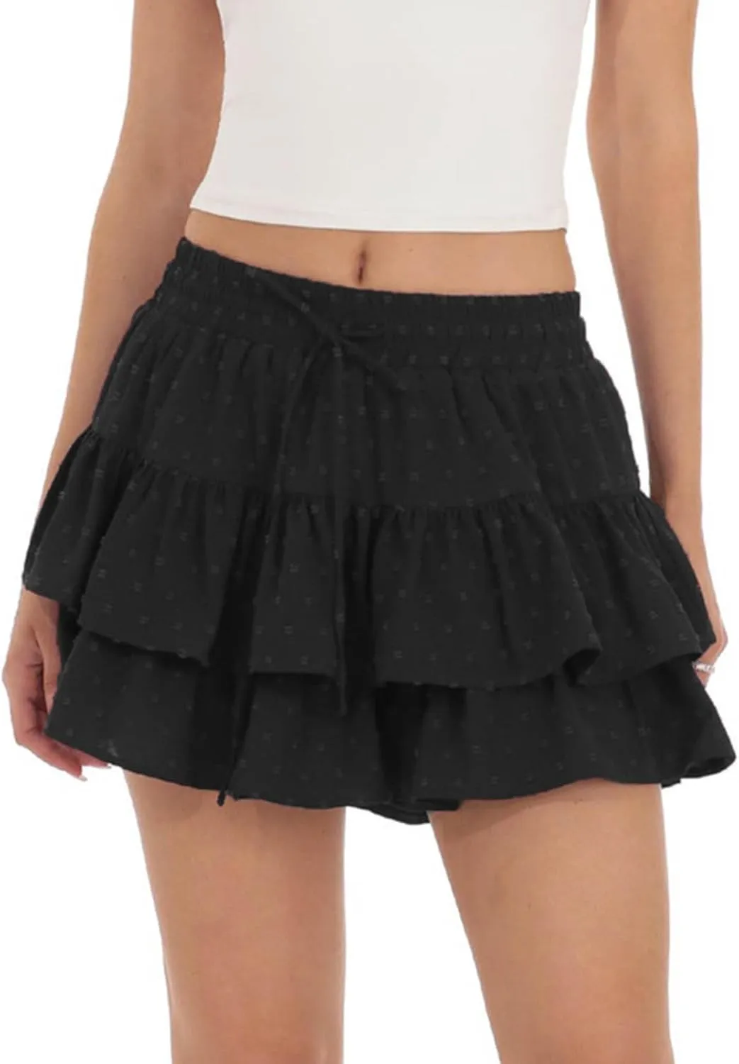 Women's Summer Boho Ruffle Tiered Mini Skirt 2025 Drawstring Elastic Waist Skorts Flowy Casual Skirts with Inner Shorts