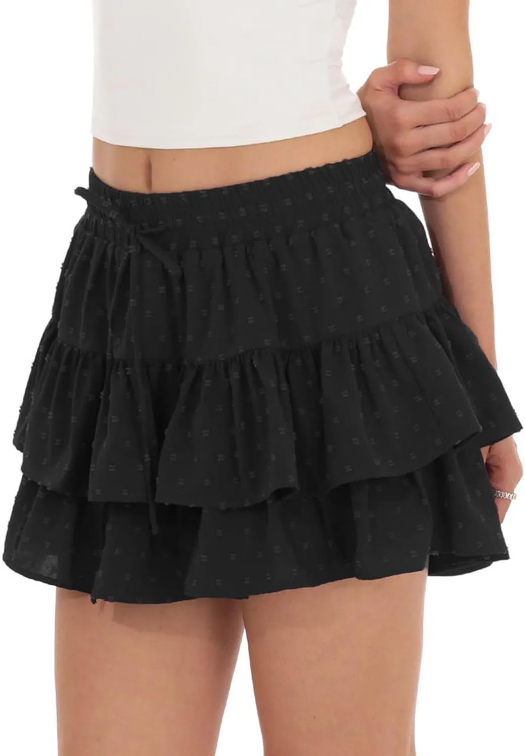 Women's Summer Boho Ruffle Tiered Mini Skirt 2025 Drawstring Elastic Waist Skorts Flowy Casual Skirts with Inner Shorts