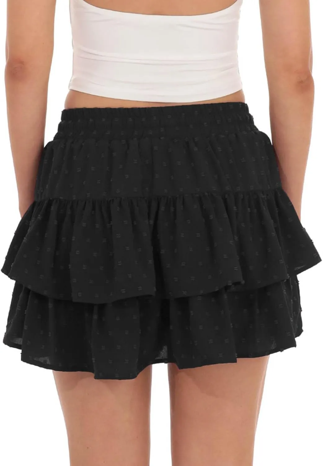Women's Summer Boho Ruffle Tiered Mini Skirt 2025 Drawstring Elastic Waist Skorts Flowy Casual Skirts with Inner Shorts