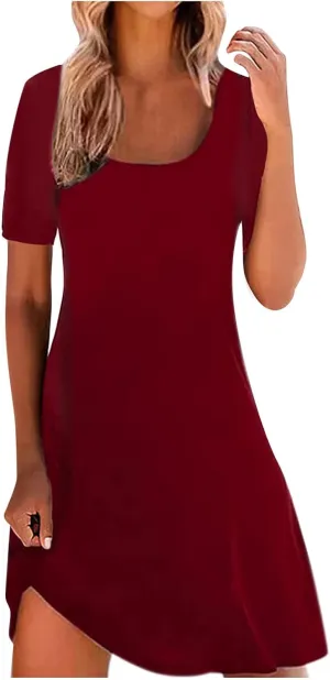 Womens Summer Casual Loose Dress Short Sleeve Flowy Shirt Dress Beachwear Sundresses Boho Printed Dresses