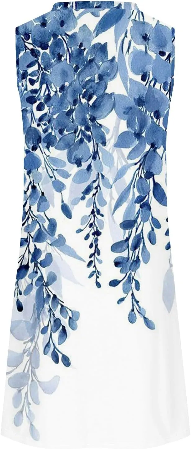 Women's Summer Casual U Neck Printed Sleeveless Dresses Fashion