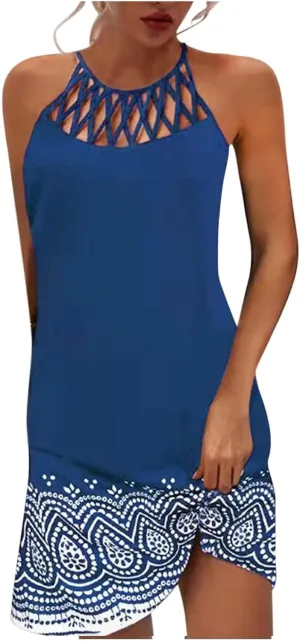 Womens Summer Dresses 2024 Trendy Beach Leopard Printed Sleeveless Sundresses Casual Crewneck Petite Dresses