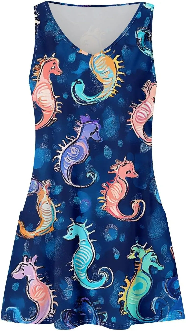 Womens Summer Dresses Beach V Neck Swimsuit Coverup Vacation Casual Dress with Pocket 2025 Printed Sundress