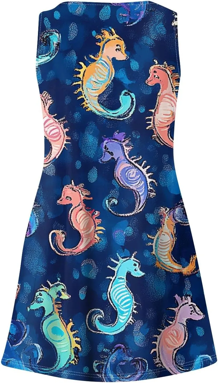 Womens Summer Dresses Beach V Neck Swimsuit Coverup Vacation Casual Dress with Pocket 2025 Printed Sundress
