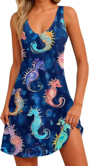 Womens Summer Dresses Beach V Neck Swimsuit Coverup Vacation Casual Dress with Pocket 2025 Printed Sundress