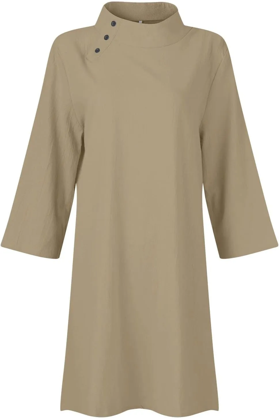 Women's Summer Midi Shirt Dresses Casual Linen Button Down 1/2 Sleeve Dress Solid Color Knee Length Lightweight Dress