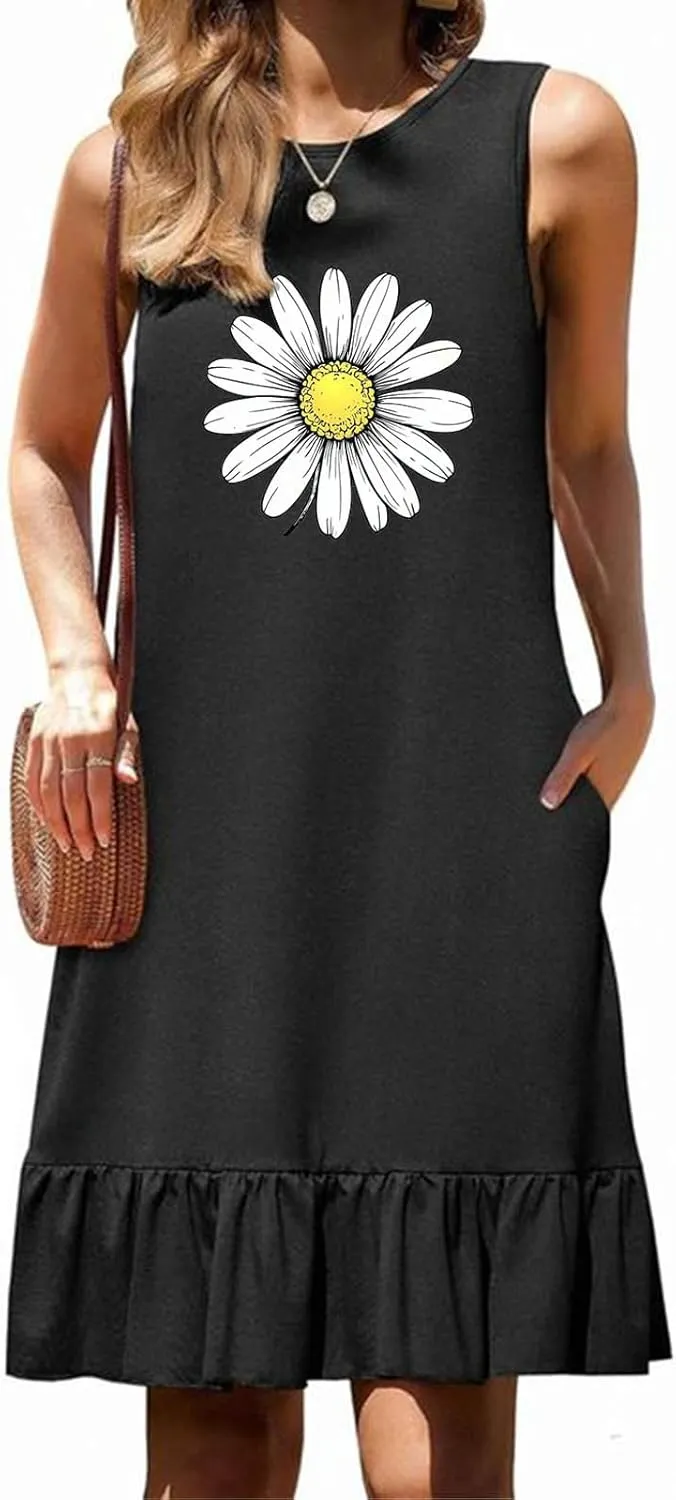 Womens Summer Short Dresses 2025 Floral Printed Casual Beach Short Dress Loose Fit Shift Dress