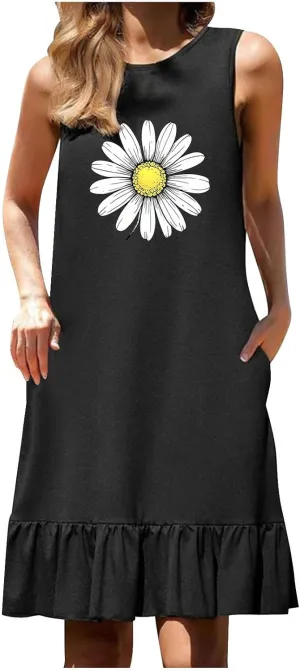 Womens Summer Short Dresses 2025 Floral Printed Casual Beach Short Dress Loose Fit Shift Dress
