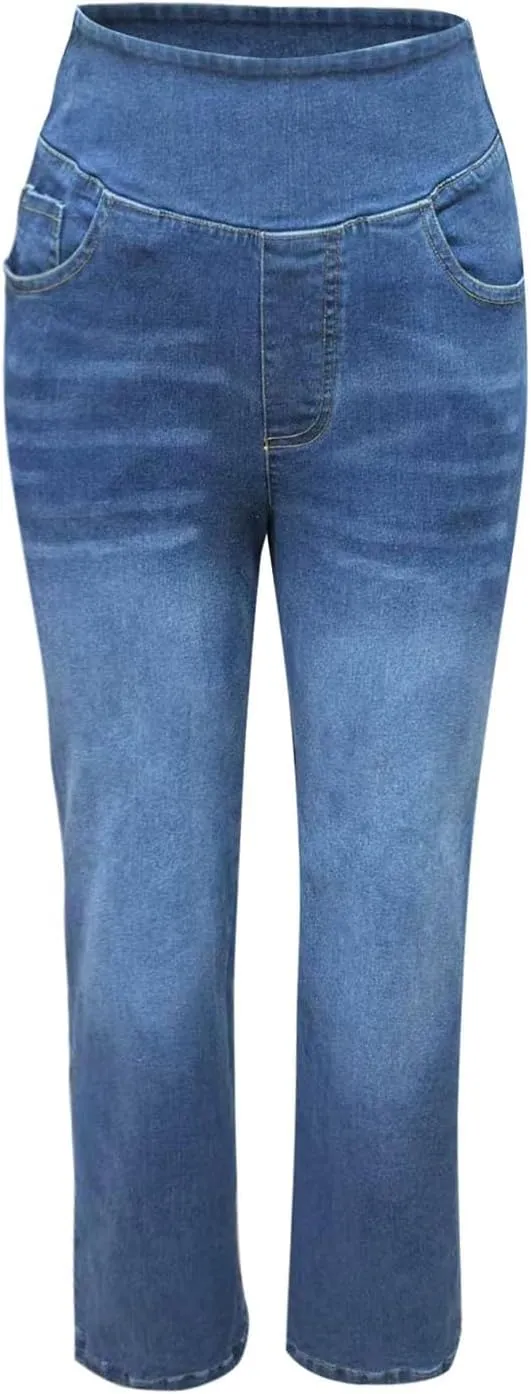 Women's Sweatpants That Look Like Jeans High Waisted Trendy Stretchy Pull On Baggy Jeans with Pockets Cute Sweatpants