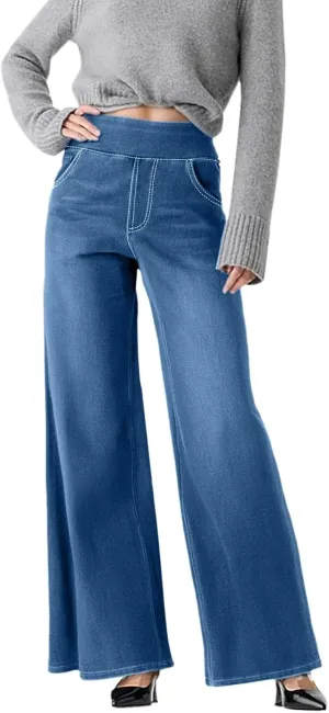 Women's Sweatpants That Look Like Jeans High Waisted Trendy Stretchy Pull On Baggy Jeans with Pockets Cute Sweatpants