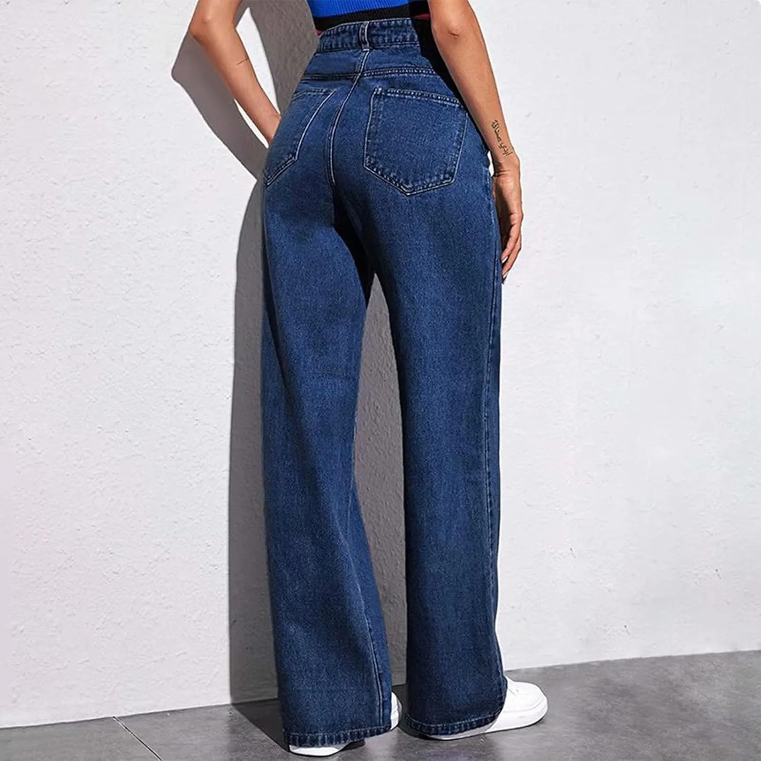 Women's Sweatpants That Look Like Jeans High Waisted Trendy Stretchy Pull On Baggy Jeans with Pockets Cute Sweatpants