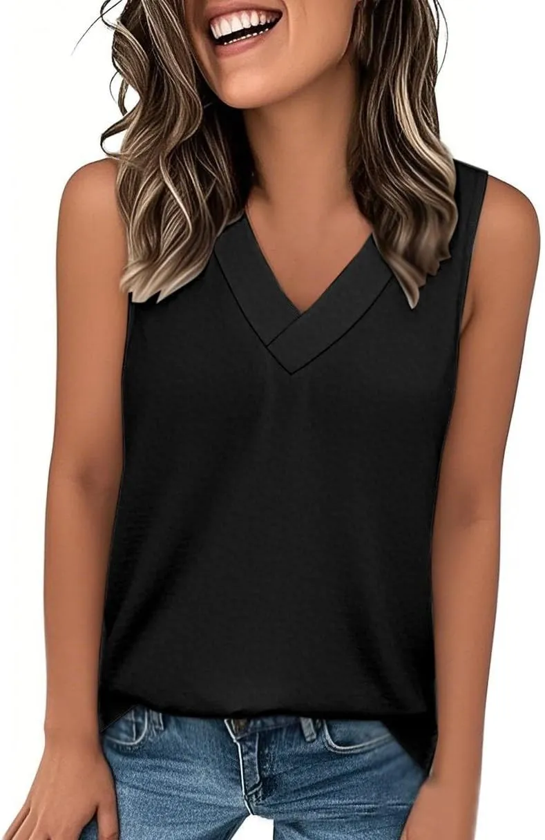Womens Tank Tops 2025 Sleeveless Summer Vacation Beach Tee Shirt Loose Fit Casual T-Shirt