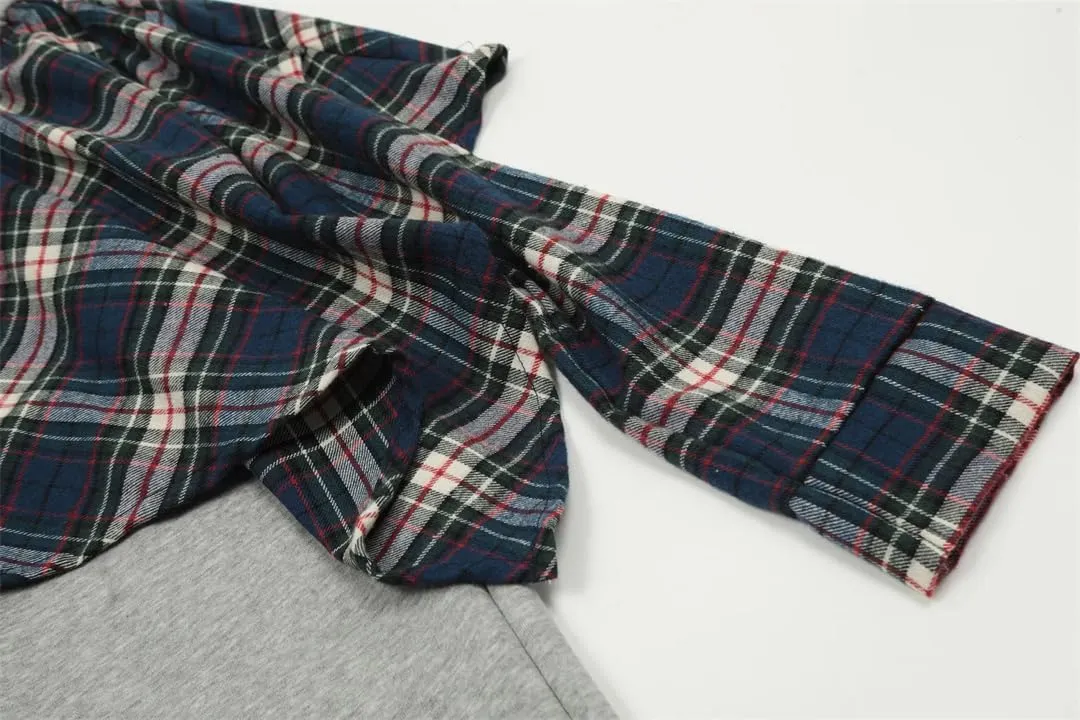 Women's Trousers Elastic High Waist Patchwork Plaid Printed Skirt Fake 2 Pcs Straight Causal Pants