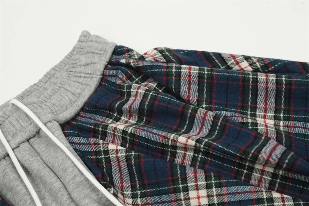 Women's Trousers Elastic High Waist Patchwork Plaid Printed Skirt Fake 2 Pcs Straight Causal Pants