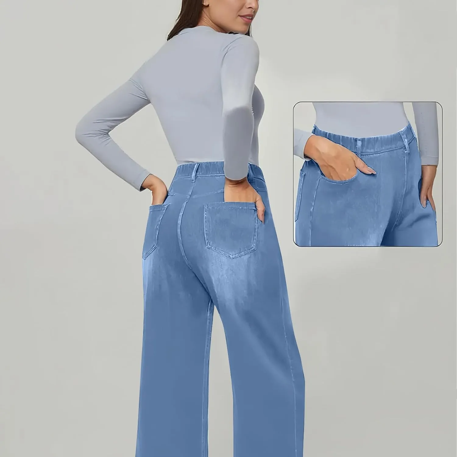 Women's Wide Leg Jeans Womens Jeans High Waisted Denim Pants for Women with Pockets Trendy