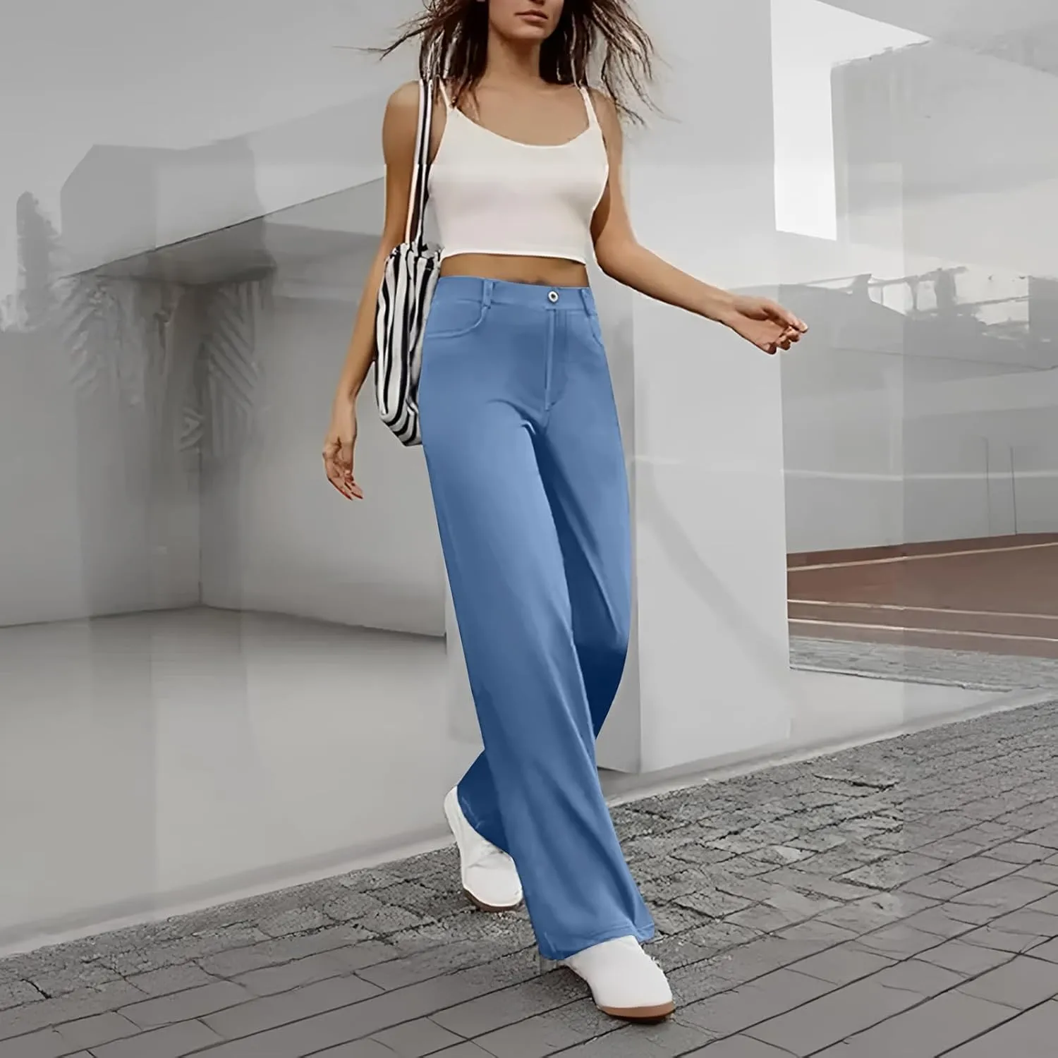 Women's Wide Leg Jeans Womens Jeans High Waisted Denim Pants for Women with Pockets Trendy