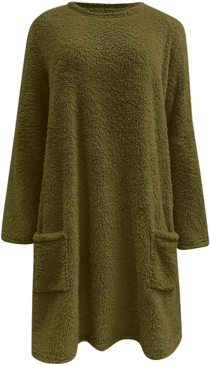 Women's Winter Warm Fleece Lined Sweatshirt, Oversized Fuzzy Outerwear, Long Sleeve Sherpa Tunic Tops with Leggings
