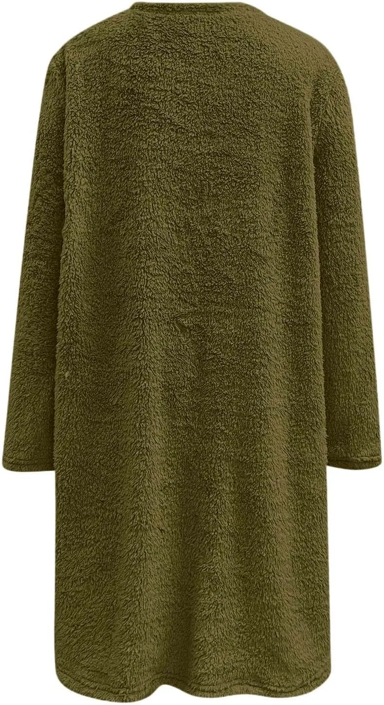 Women's Winter Warm Fleece Lined Sweatshirt, Oversized Fuzzy Outerwear, Long Sleeve Sherpa Tunic Tops with Leggings