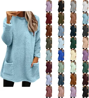 Women's Winter Warm Fleece Lined Sweatshirt, Oversized Fuzzy Outerwear, Long Sleeve Sherpa Tunic Tops with Leggings