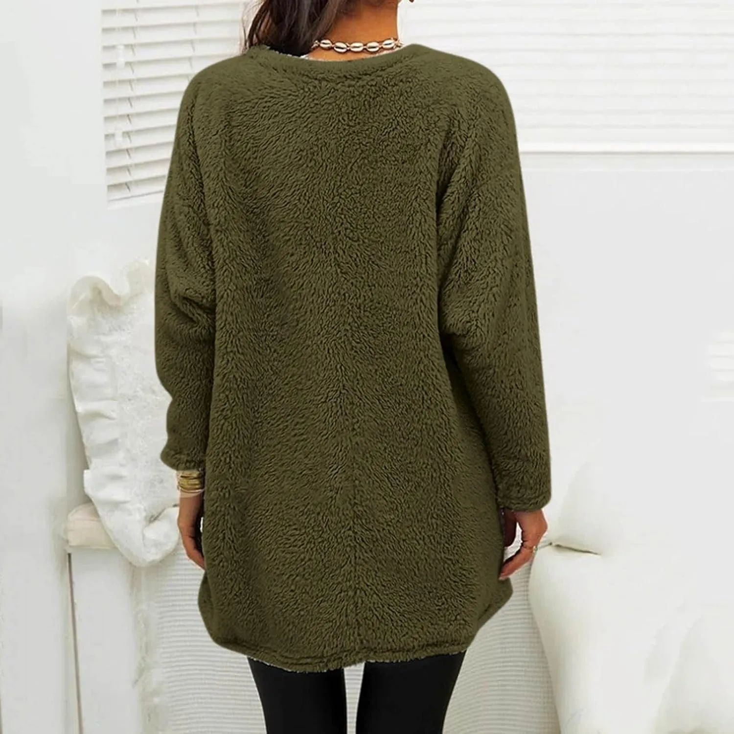 Women's Winter Warm Fleece Lined Sweatshirt, Oversized Fuzzy Outerwear, Long Sleeve Sherpa Tunic Tops with Leggings