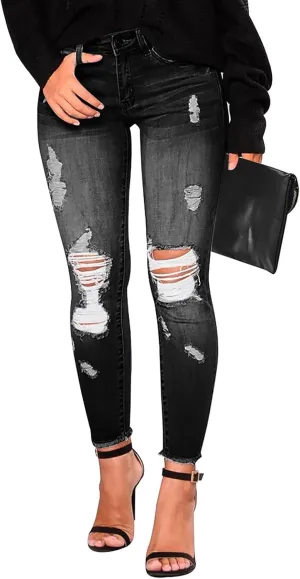 Women's Work Jeans - Trendy Stretchy Retro Wash Old High Waisted Pull On Jeggings Loose Straight Leg Cute Jeans