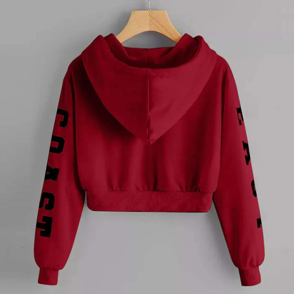 Womens Y2k Hoodies Cropped Sweatshirts Letter Graphic Print Pullover Oversized Casual Blouse Loose Teen Girls Tops