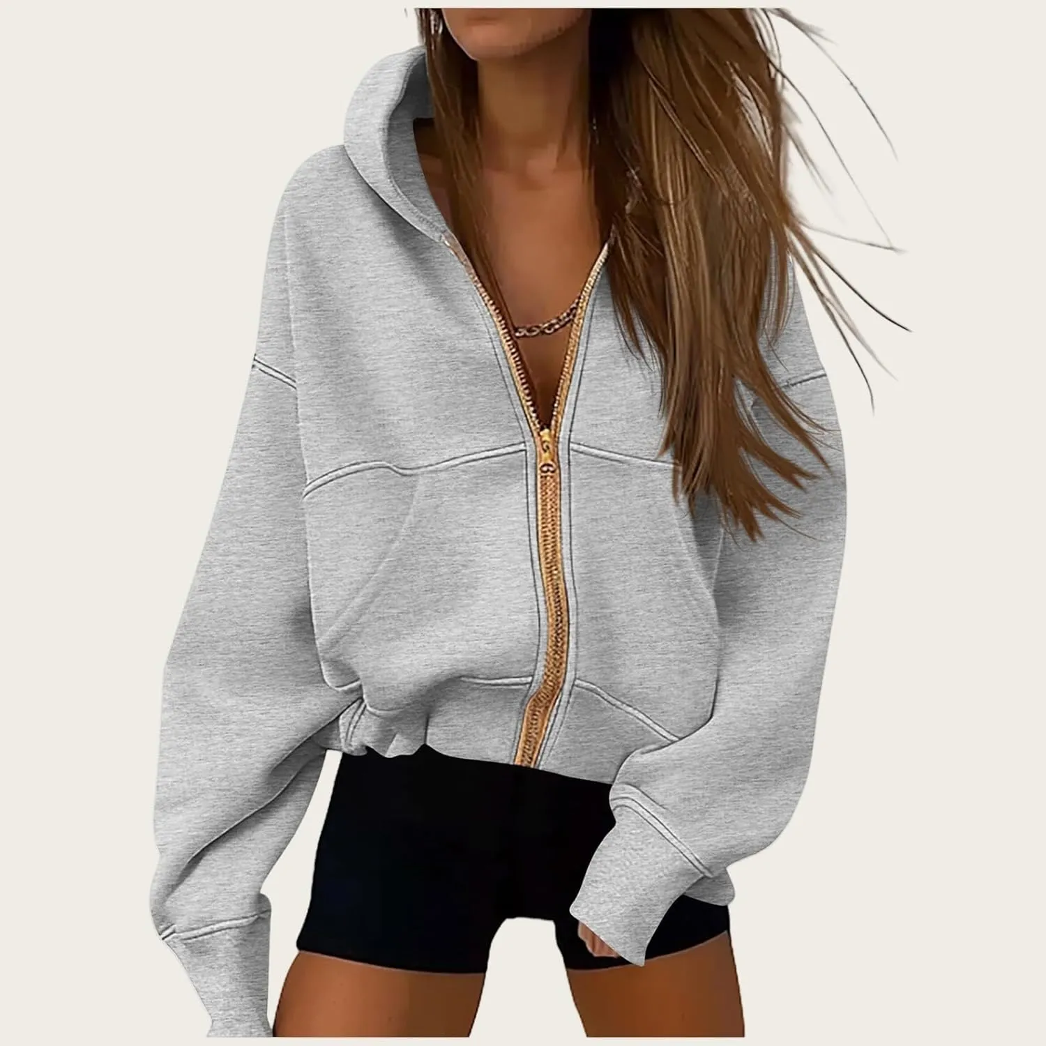 Womens Zip Up Crop Hoodie Cropped Sweatshirts Fleece Jackets Casual Comfy Y2K Tops Fall Outfits Teen Girls Clothes