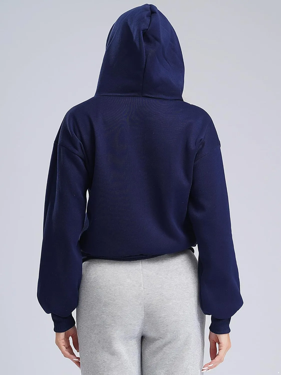 Women's Zip Up Hoodies Fleece-Lined Cropped Long Sleeve Sweatshirts with Pockets Casual Cropped Hoodie
