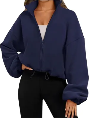 Womens Zip Up Hoodies Oversized Sweatshirts Long Sleeve Cropped Sherpa Jacket Fall Outfits Trendy Clothes 2024