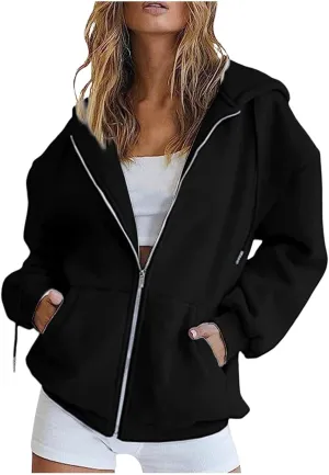 Womens Zip Up Y2k Hoodies Fall Fashion Oversized Long Sleeve Hooded Sweatshirt Casual Lightweight Jackets