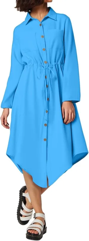 Work Dresses for Women 2025 Fitted Holiday Button Down Long Sleeve Tie Waist Tshirt Dress Boho Spring Break Outfit Women