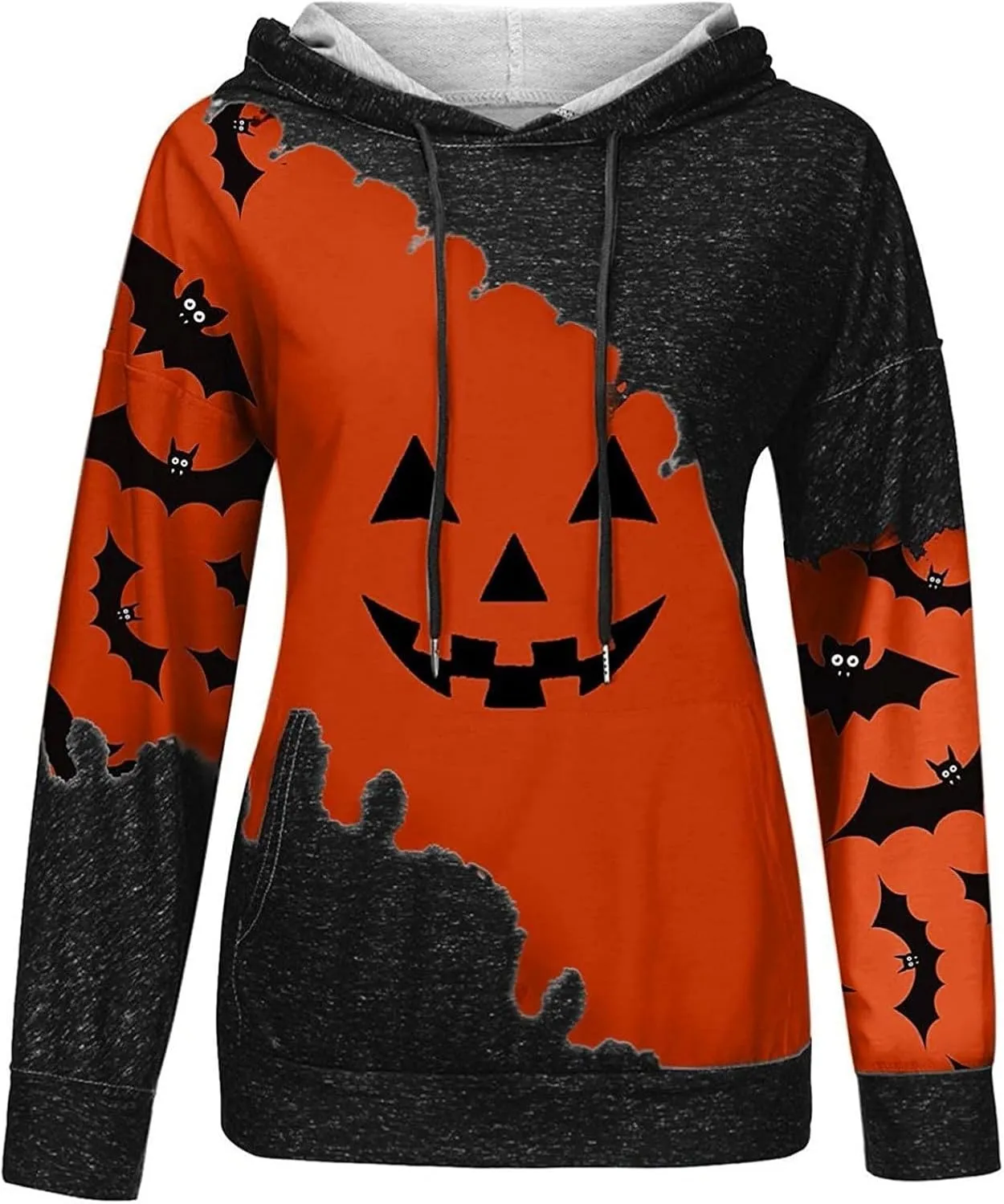 XIAXOGOOL Halloween hoodie For women Vintage Sweatshirts Hoodies Pumpkin Face Graphic Drawstring pullover With Pocket