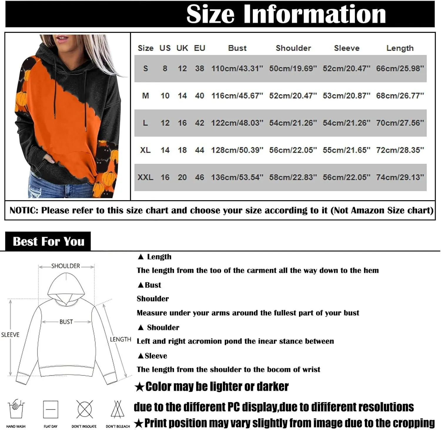 XIAXOGOOL Halloween hoodie For women Vintage Sweatshirts Hoodies Pumpkin Face Graphic Drawstring pullover With Pocket