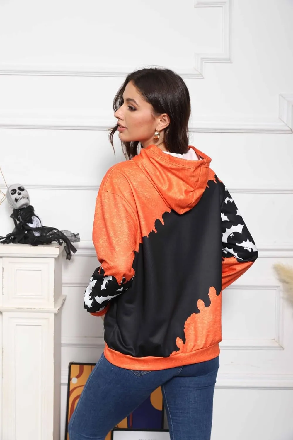 XIAXOGOOL Halloween hoodie For women Vintage Sweatshirts Hoodies Pumpkin Face Graphic Drawstring pullover With Pocket