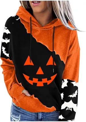 XIAXOGOOL Halloween hoodie For women Vintage Sweatshirts Hoodies Pumpkin Face Graphic Drawstring pullover With Pocket