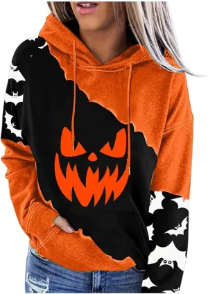XIAXOGOOL Halloween hoodie For women Vintage Sweatshirts Hoodies Pumpkin Face Graphic Drawstring pullover With Pocket